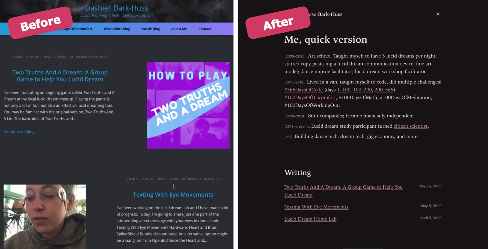 My website before (old WordPress site) and after (Astro)